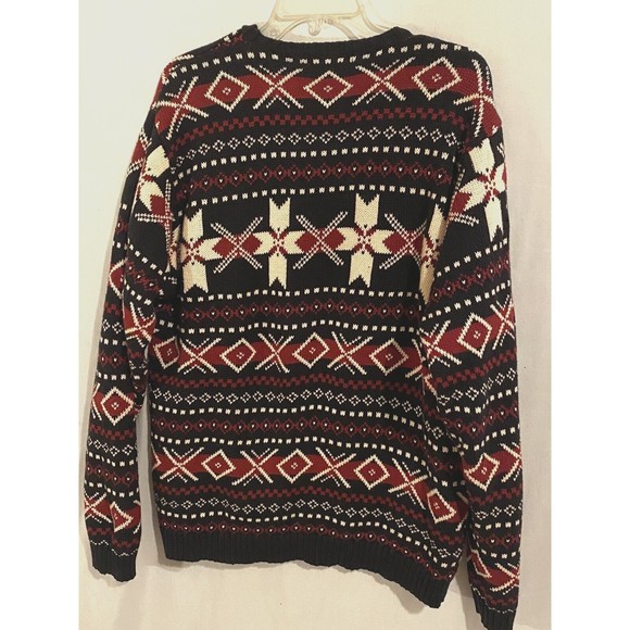Mens Van Heusen Fair Isle Winter Christmas Sweater XL Black Red/White Crew Neck - Picture 8 of 11